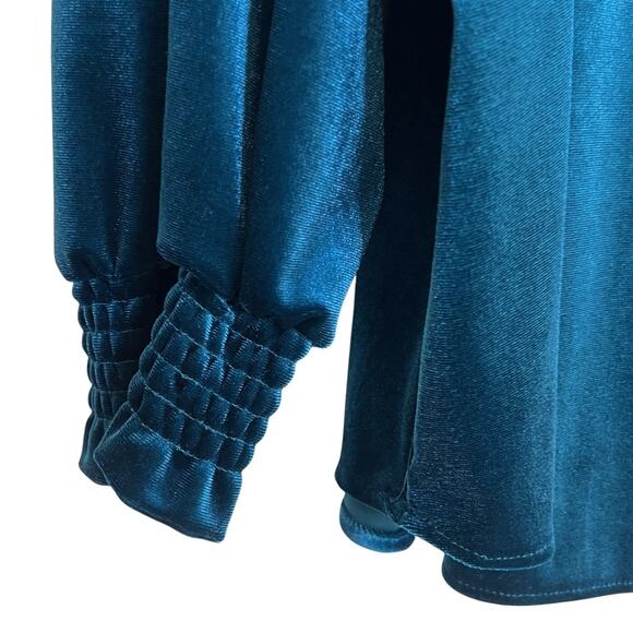 Intro Womens Tunic 2X Dark Teal Velvet Split Neck Long Sleeve Stretch Jewel Tone - Picture 3 of 8